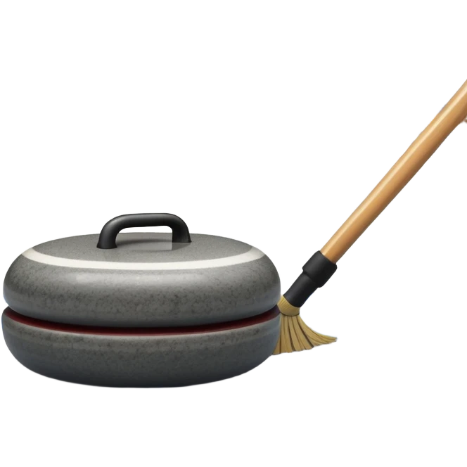 An icon showing a detailed close-up of a curling stone sliding across the ice, with a broom in motion beside it. The background features an indoor stadium with cheering spectators on the stands. Transparent background captures the strategy and focus of curling. emoji