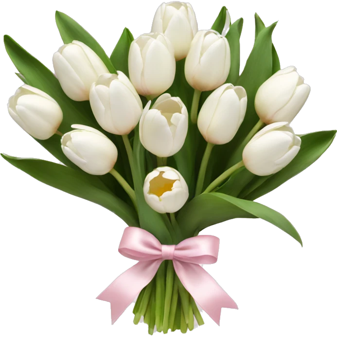 White tulips bouquet with light pink bow  emoji
