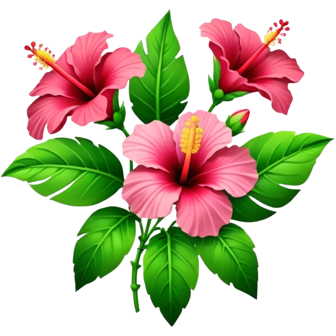 bouquet Hawaiian hibiscus, luxuriant, stem, leaf, bud emoji
