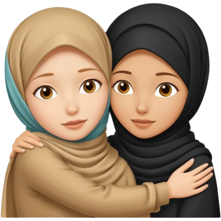 white skinned girl with hijab hugging tan girl with peekaboo hair emoji