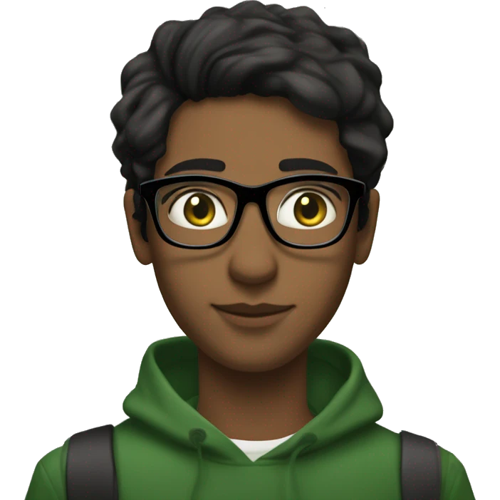 Black woman with medium brown skin and cute big gold wireframe glasses and just past the shoulder length straight flowy dark brown hair with a white guy with black hair and green eyes who looks like nev from catfish with big glasses emoji