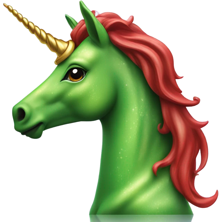 four-legged red unicorn a green amazon alien woman, on a unicorn emoji