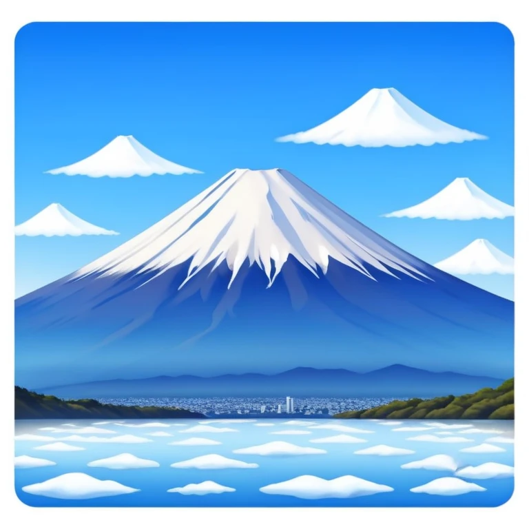 Mount Fuji, the iconic snow-capped mountain of Japan with blue sky emoji