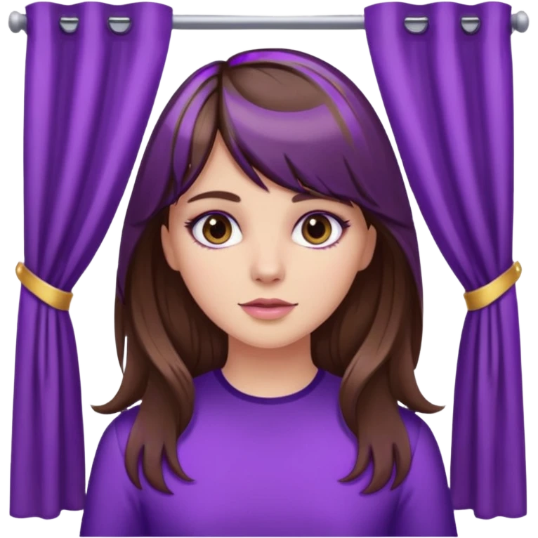 White girl with long brown hair and purple highlights and curtain bangs emoji