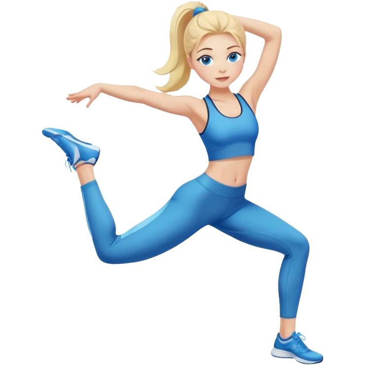 Blonde girl with blue eyes stretching in gym leggings emoji