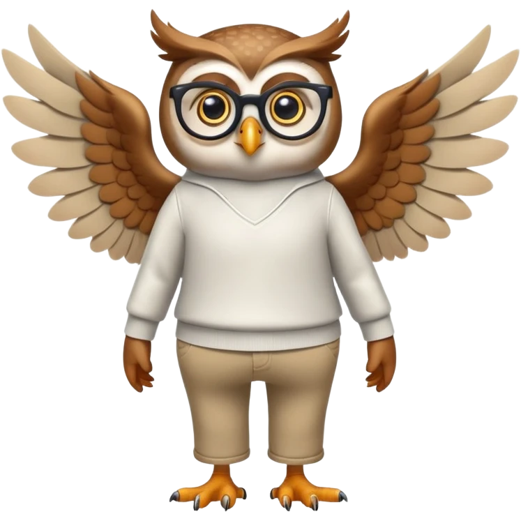 friendly anthropomorphised owl with wings instead of arms, in pants and a shirt, wearing glasses, walking upright, standard pose emoji