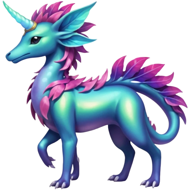 Shiny Exotic Tropical Iridescent Dusky Nightly Meganium-Amaura-Suicune-Fakémon-fusion-creature (full body) emoji