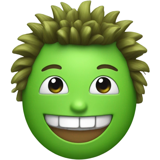 Green smiling 3d emoji with Mohawk and teeth emoji