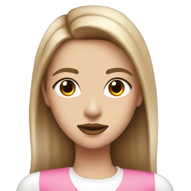 very pretty girl with straight light brown hair pink big lips and white top and white SKIN emoji