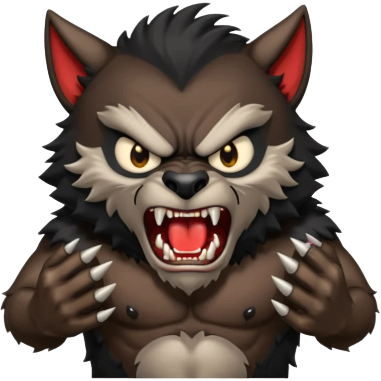 Create an emoji of Werewolf half bodied till waist sharp nails angry face black emoji
