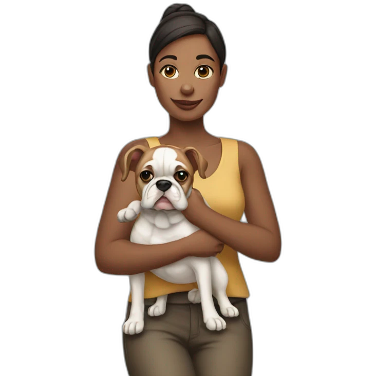 A woman holding a bouledogue  emoji