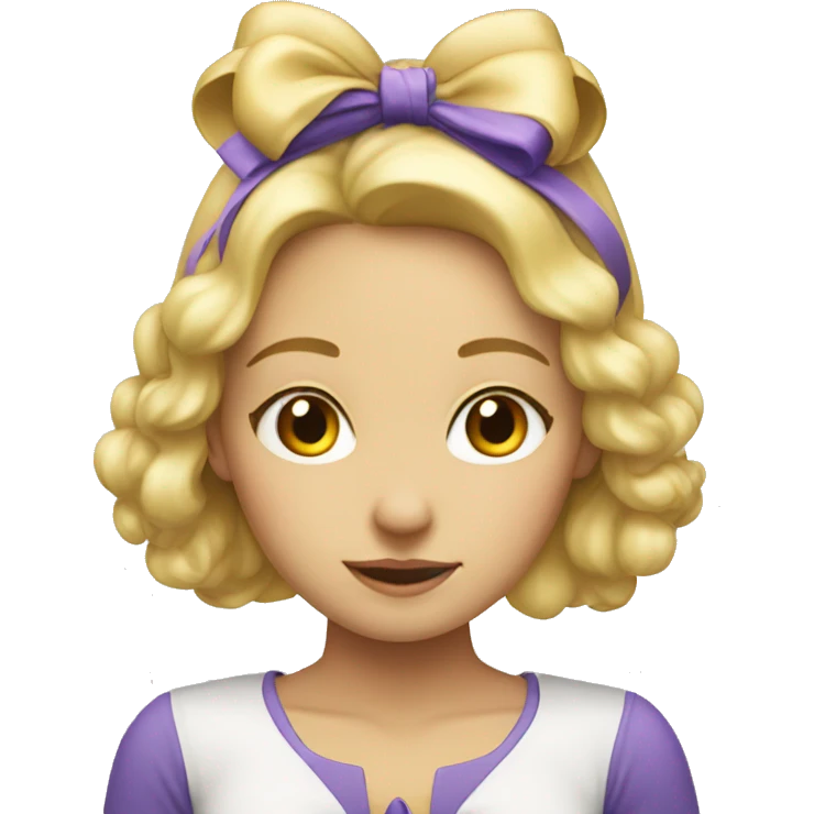 blonde girl standing backwards with a bow on her head emoji