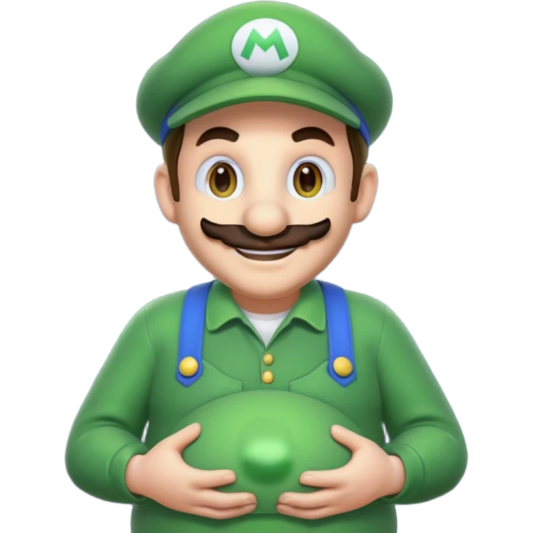 Luigi from Mario, visibly pregnant, playful, Discord emoji style emoji