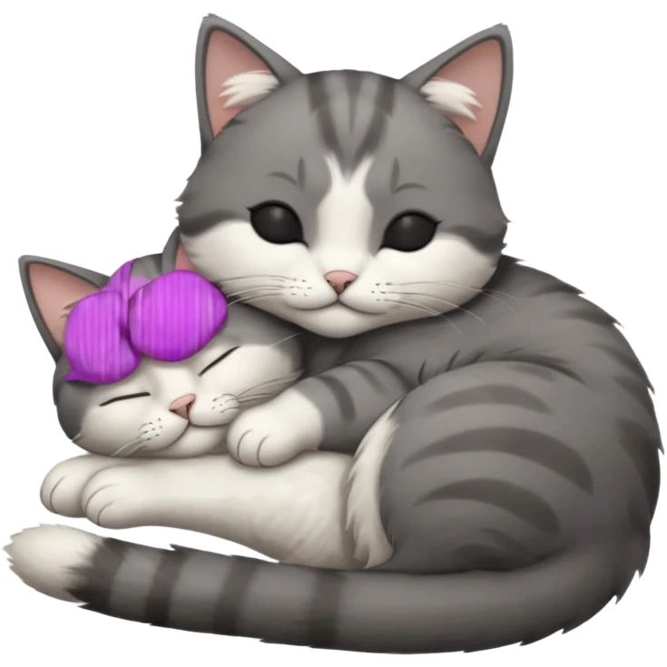 dark grey and white small cat with closed eyes, leaning his head on his paw while leaning on his elbow lying down emoji