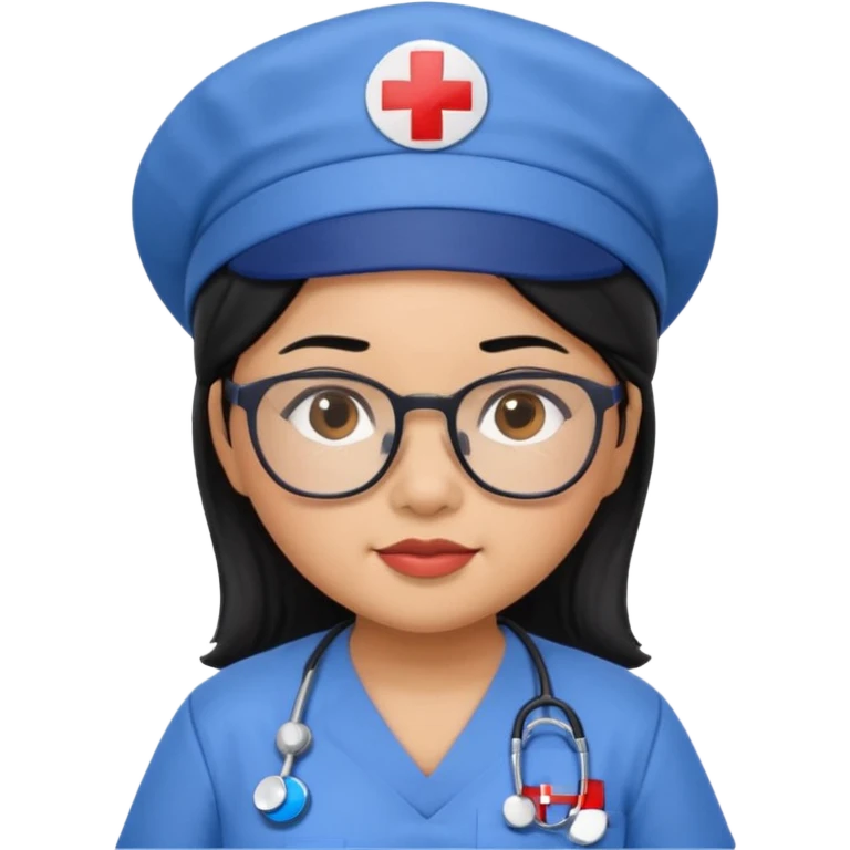 FILIPINA FEMALE NURSE, CHUBBY, BLACK HAIR, WITH GLASSES, BLUE SCRUBS, AND CAP emoji