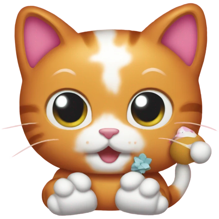 Ginger cat holding a hello kitty plush emoji