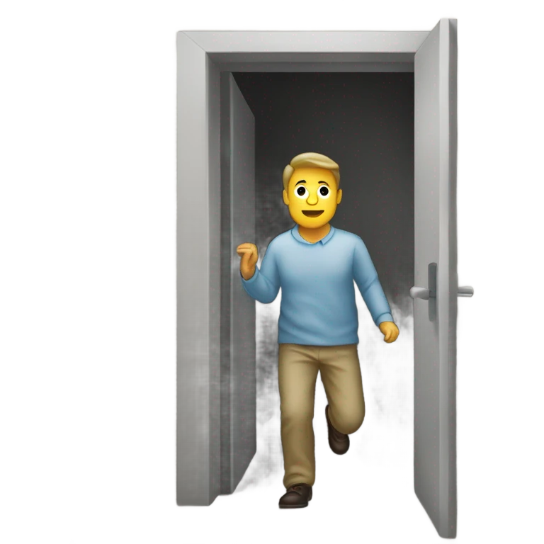 A man exiting through the exit door emoji