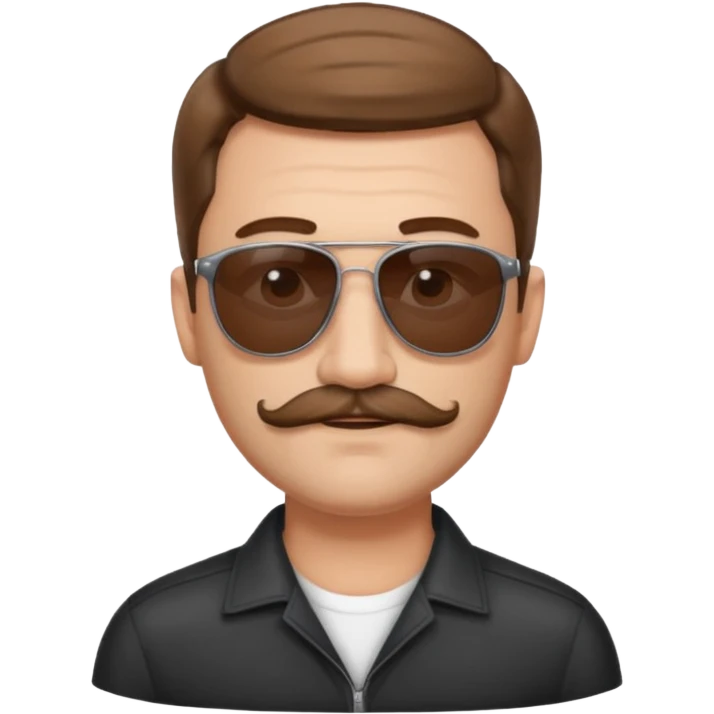 Man in his forty’s, with light moustache and a light beard, brown hair with young haircut, and sunglasses  emoji
