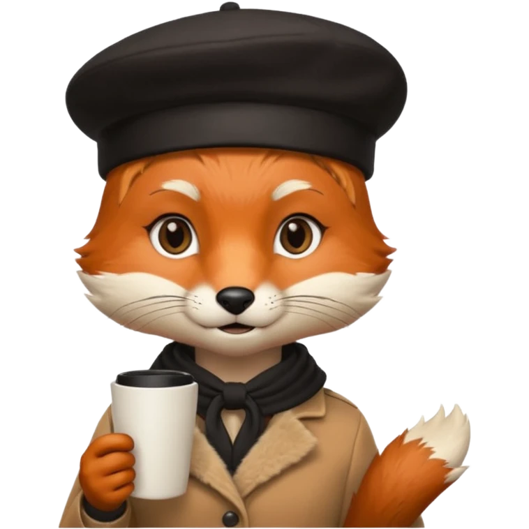 Fox in beret holding coffee cup emoji