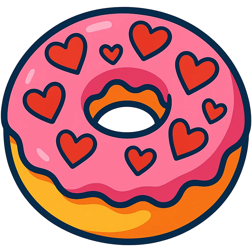 glazed donut with red hearts, colorful style emoji