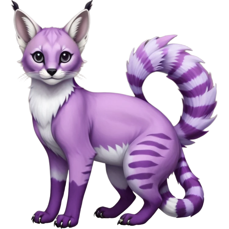Colorful dark tropical pastel-lilac-lavender-violet pastel white glorious divine exotic cute cool beautiful shiny beautiful fantasy-caracal-civet-genet-sergal-vernid-Gryphon-Cacomistle-Trico-oncilla-animal-Fakémon-hybrid-fursona (full body) emoji