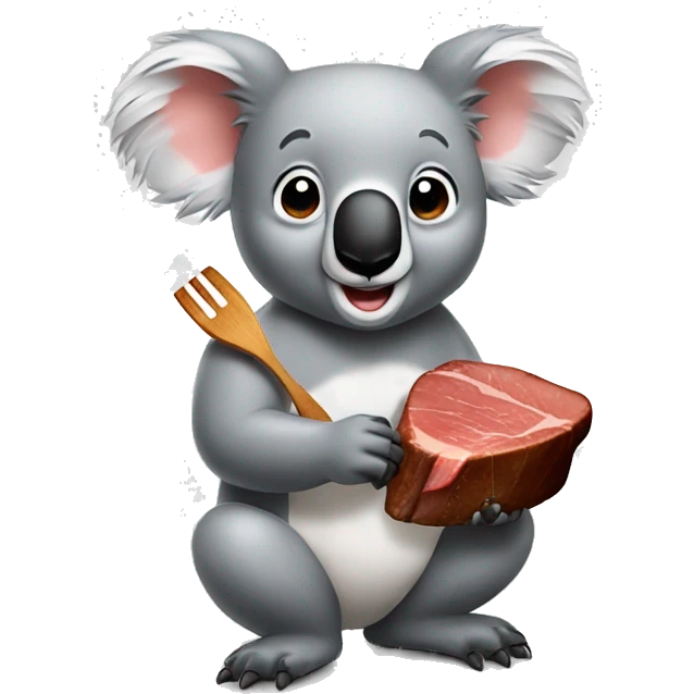 a cute koala eats well done steak emoji