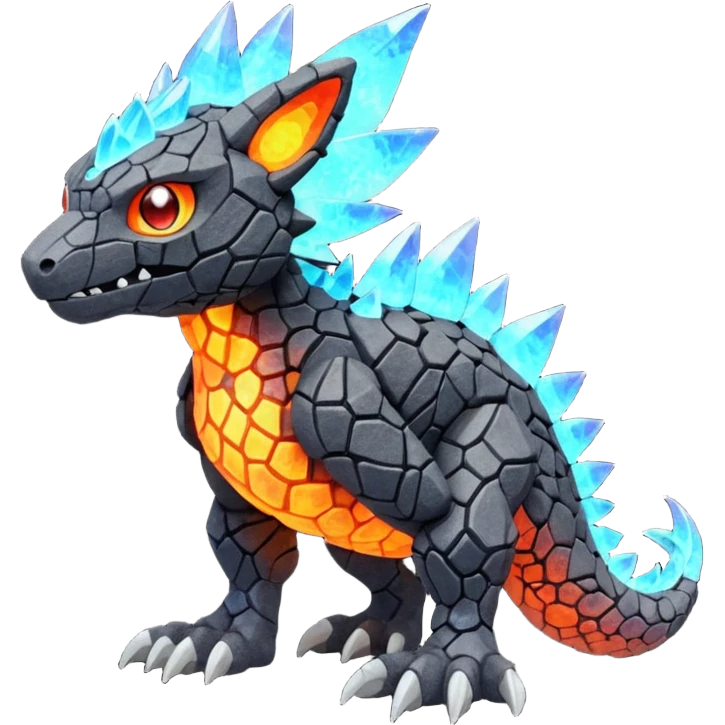  colorful iridescent magmatic Fakémon-Digimon-Trico-Vernid-creature (full body) emoji