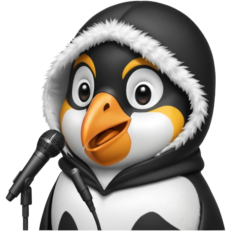 penguin with microphone with hoode emoji