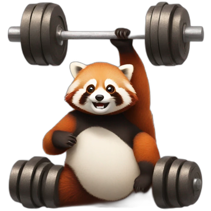 Red panda weight lifting a raccoon emoji