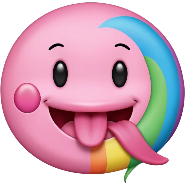 Smiley face with tongue out and small square rainbow colored paper on tongue emoji