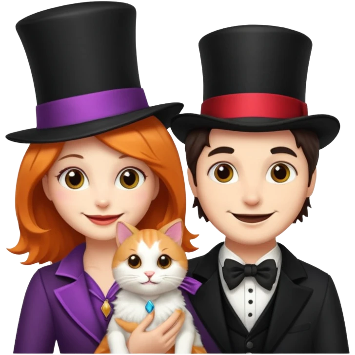 magician couple and their pet cat emoji