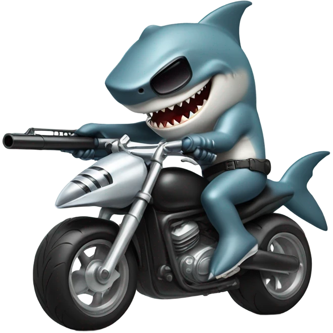 Shark with a gun riding a motorcycle  emoji