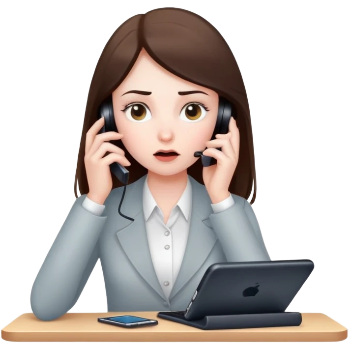 girl with a lot of phone calls and work emoji