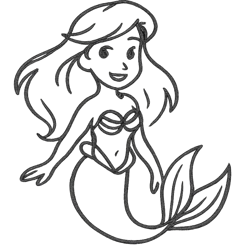 la sirenita de Disney, hand drawn style with black lines emoji
