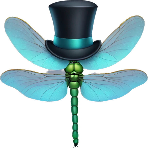 Dragonfly wearing a top hat emoji