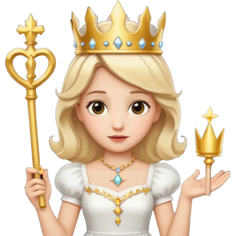 dorothy queen blonde hair, white dress with magic wand, and crown on head emoji