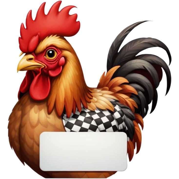 Петух в красно чёрной рубашке в клетку с белым бейджиком  emoji