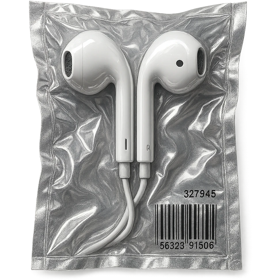 white EarPods with cable, shiny and puffy, no background emoji