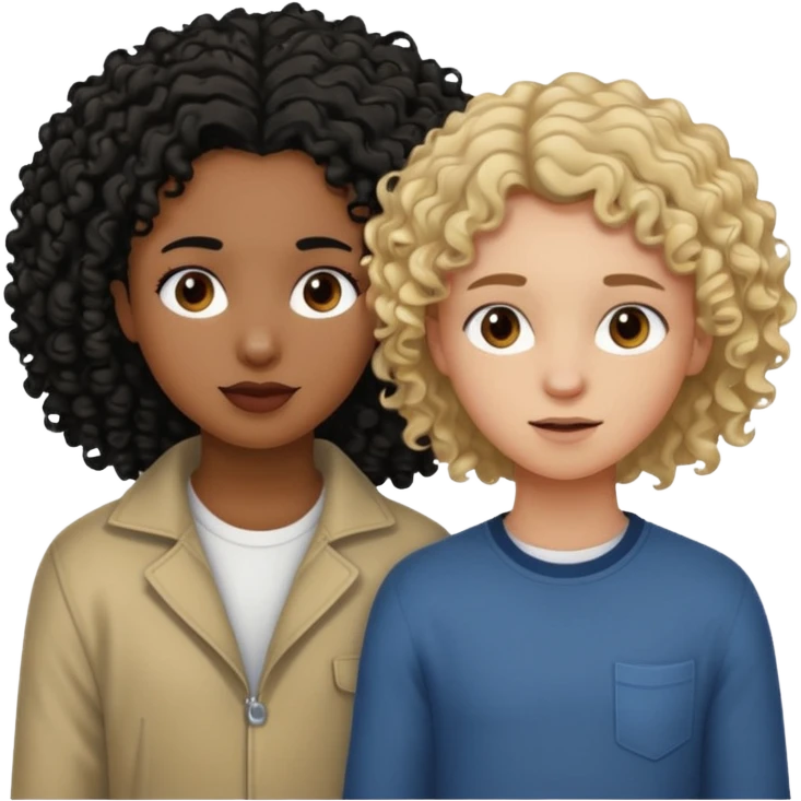 Black girl with curly black hair, and white boy with straight dirty blonde hair loving emoji