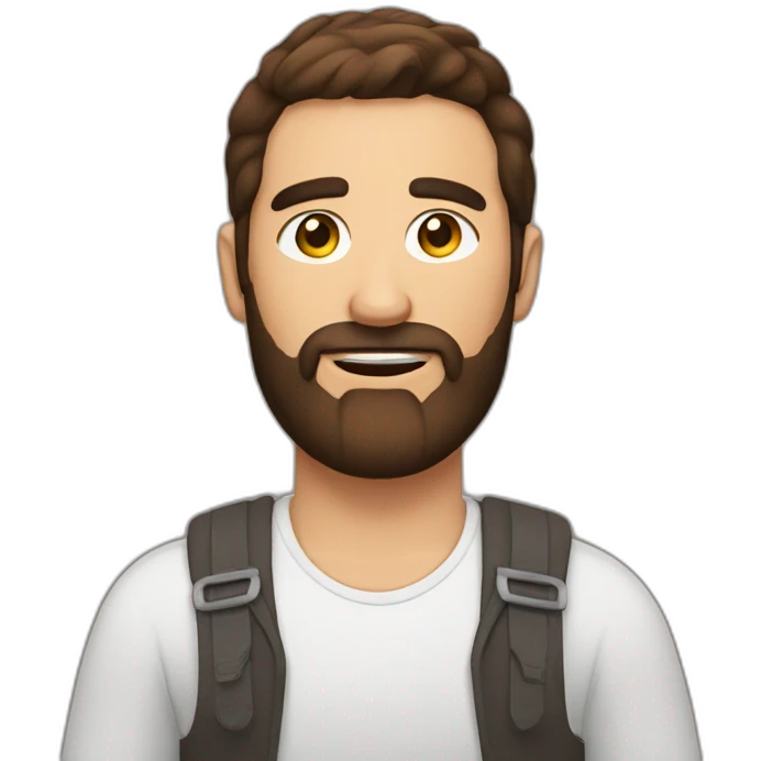 Brunette beardy man with chicken emoji
