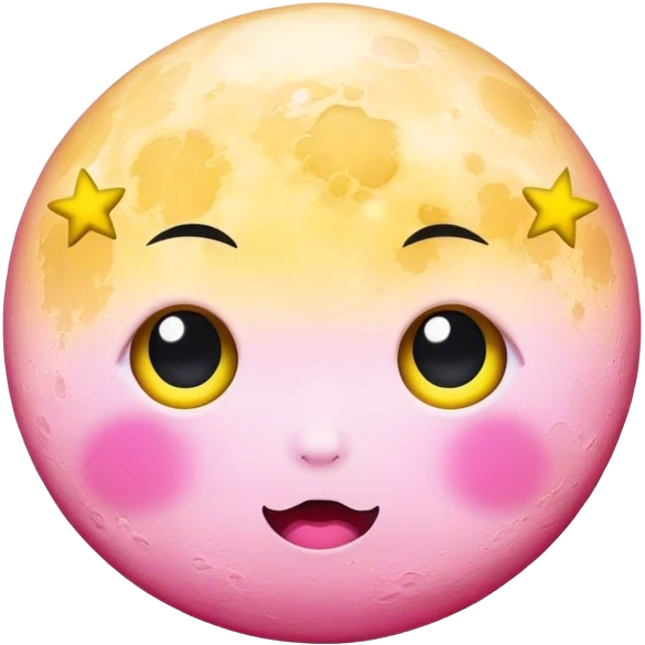 Full Moon and stars light pink and yellow kawaii with black wide eyes emoji