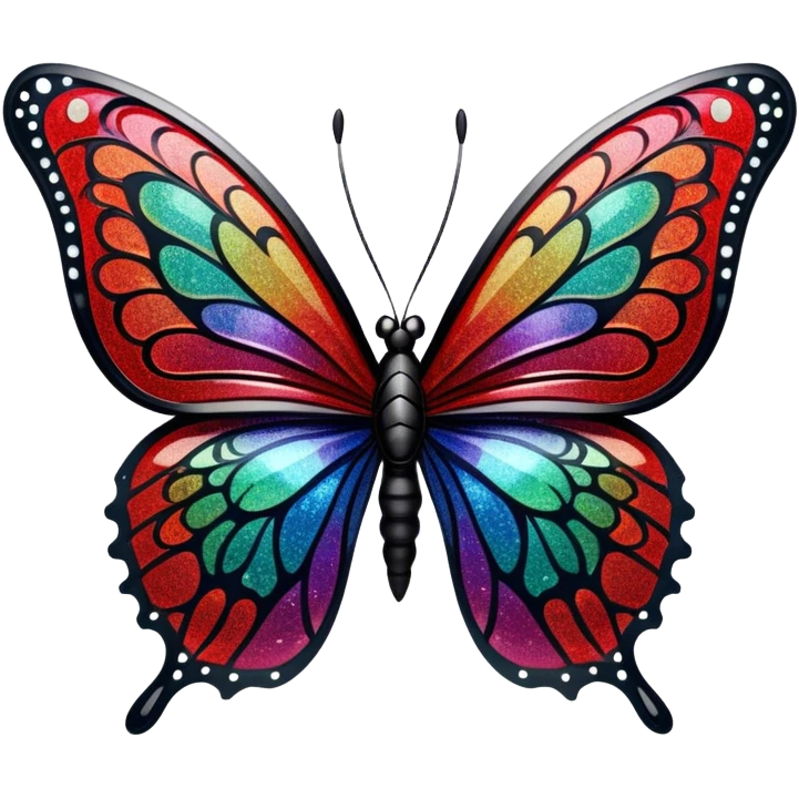 edgy black and red glittery iridescent rainbow transparent butterfly with detailed intricate patterns emoji