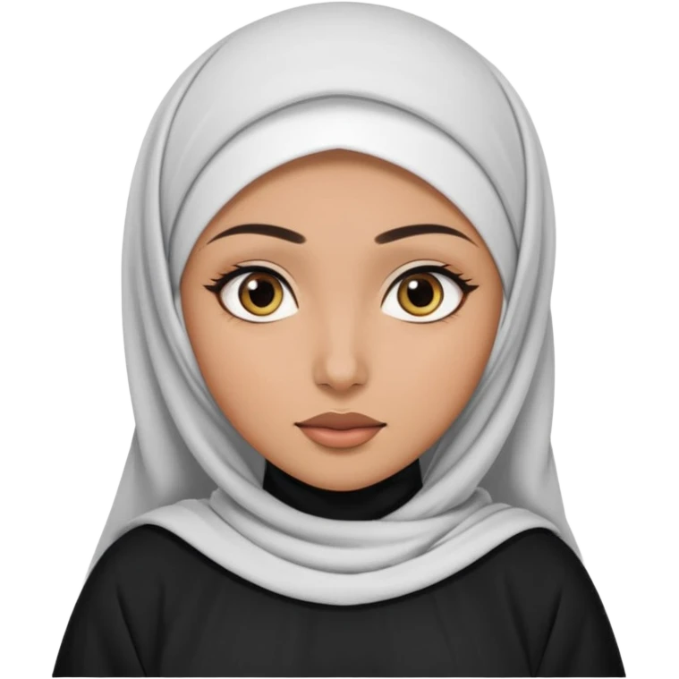 Make a emoji of a Muslim girl wearing a white hijab and makeup on her face, with only her eyes visible and her full body covered in an abaya or burqa. emoji