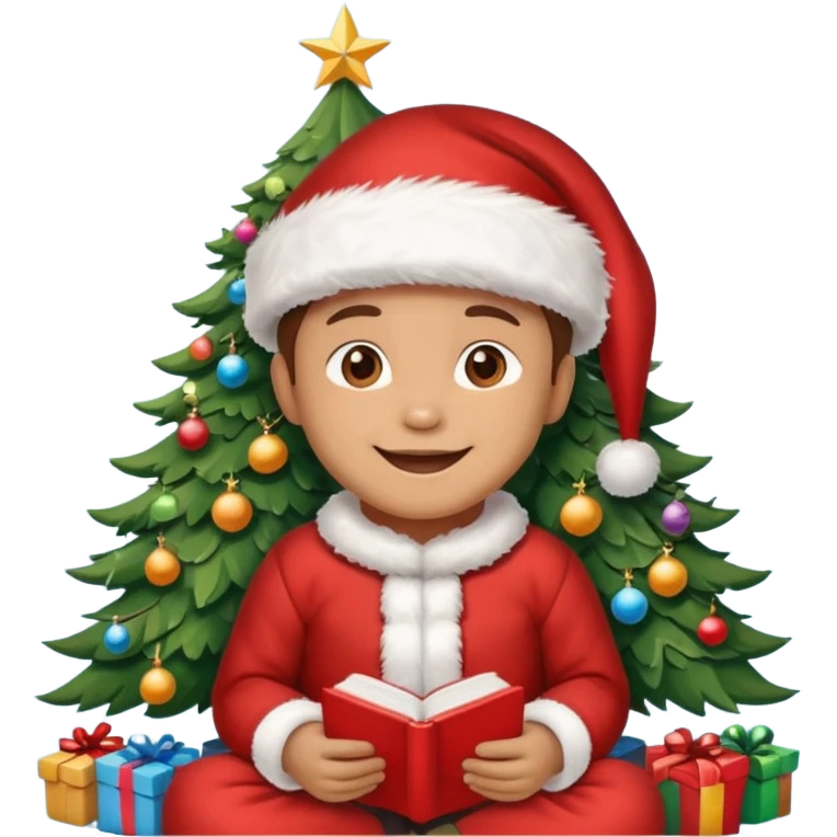 create a realistic emoji of a logistic woke. He sits under a christmas tree emoji