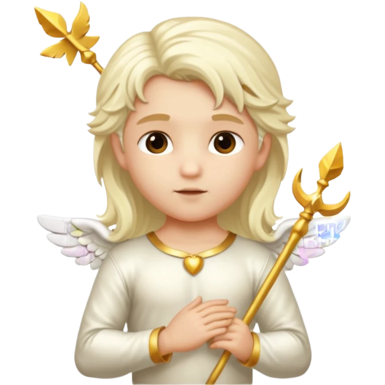 Cupid, Love God from Rome Mythology with long platinum blonde hair, gold and white outfit emoji