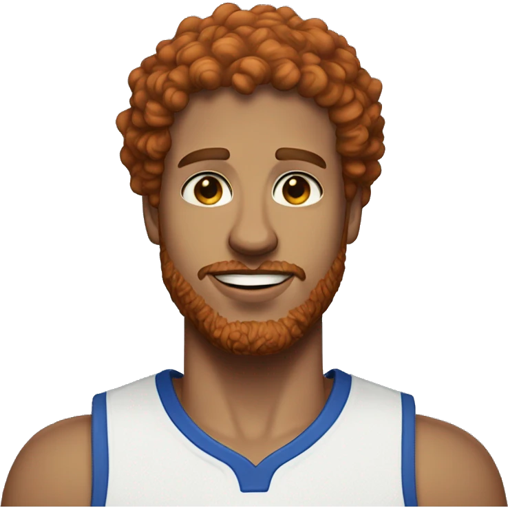 35 year old, male, short curly red hair, pale, beard, blue eyes, basketball hat emoji
