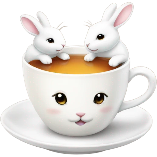 Cup of tea with white cute rabbits  emoji