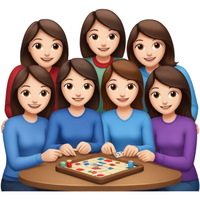 4 brunette friends playing board game emoji