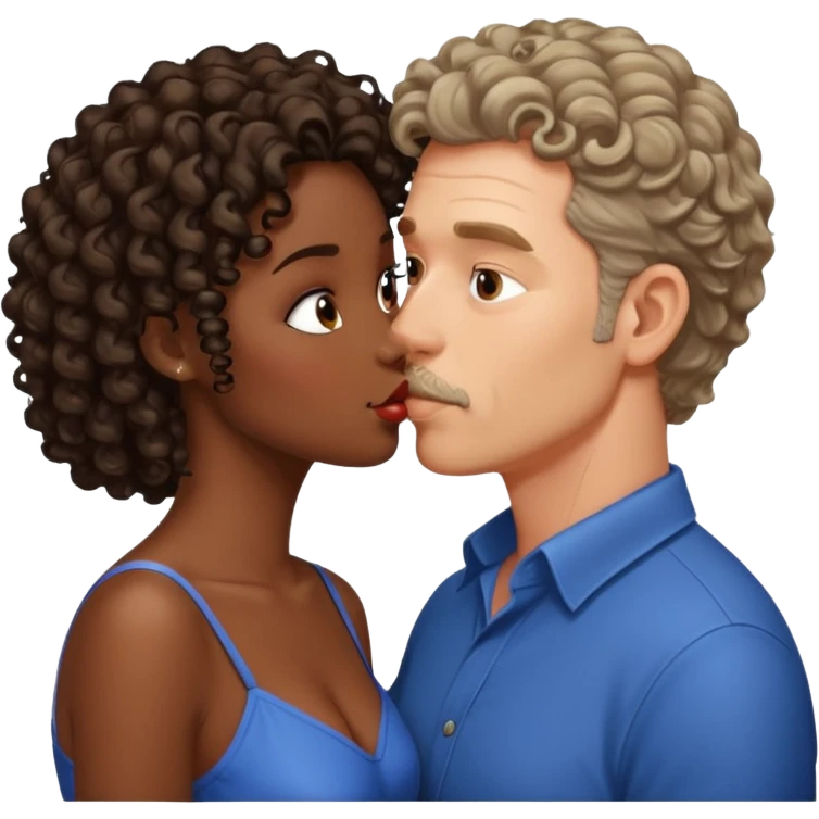middle age white man kissing a sexy dark skin girl curly locks emoji