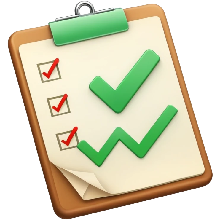 A checklist with a prominent green checkmark on the first item, symbolizing tracking completed tasks and progress emoji
